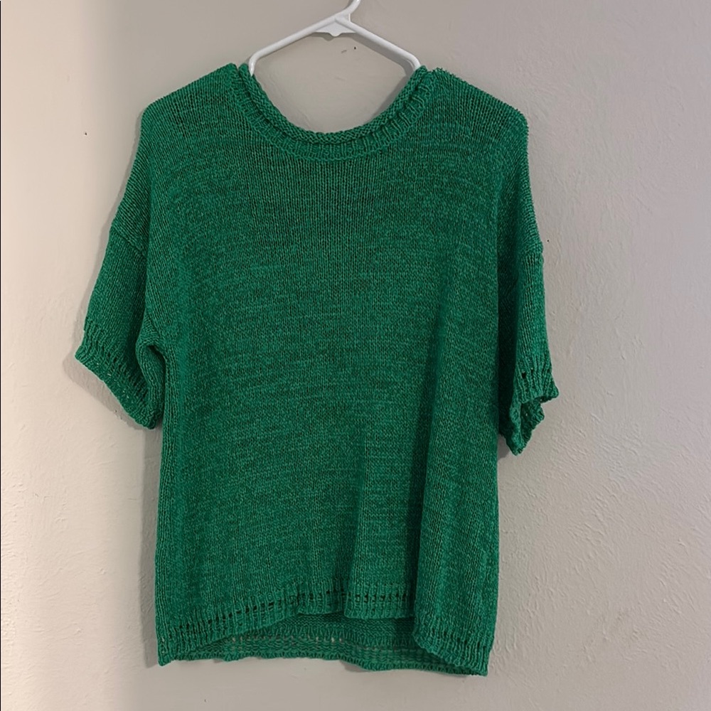 Green Knit Short Sleeve Sweater